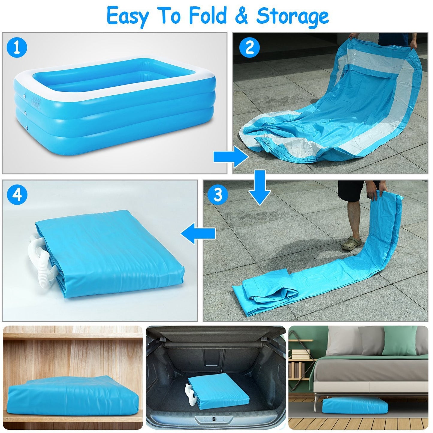 US Local 1Pc Inflatable Swimming Pools Family Swim Play Center Pool Blow Up Kiddie Pool For Family Inflatable Lounge Pool For Kids 103x69x24in