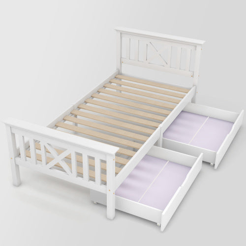 UK Local Wooden Bed Frame With Drawers Single Storage Bed Solid Pine Wood,3FT Guest Bed For Adults, Kids, Teenagers