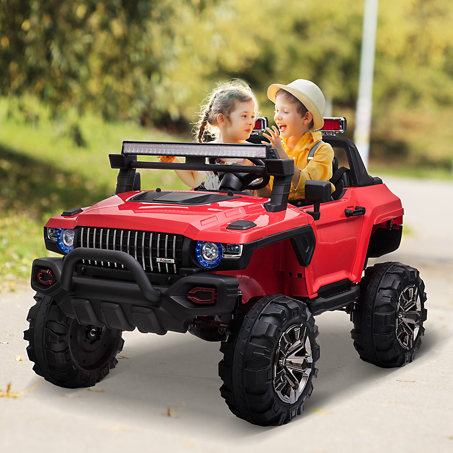 US Local Kids Ride-On Car 12V RC 2-Seater Police Truck Electric Car For Kids with Full LED Lights