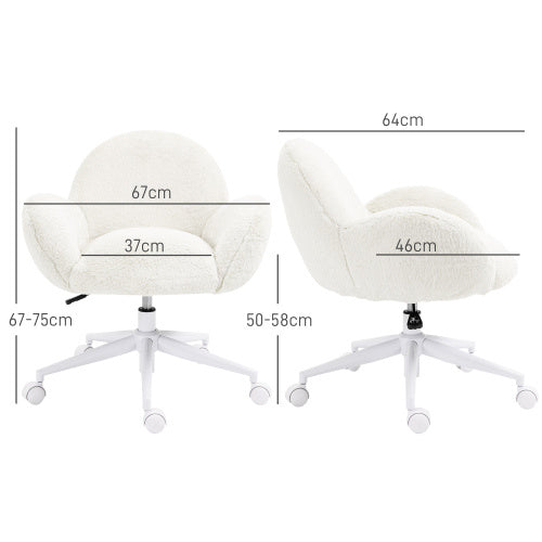 UK Local HOMCOM Makeup Vanity Chair, Cute Fluffy Desk Chair With Rolling Wheels For Bedroom Living Room