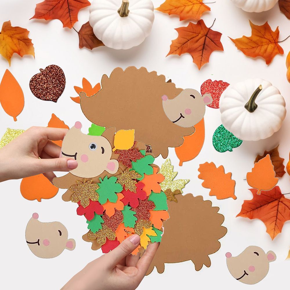 8 Pcs Fall Hedgehog Craft Kits Fall Leafy Hedgehog Ornaments Decorations Art Sets With Maple Leaves Wiggle Eyes For Thanksgiving Party Art Activities Birthday