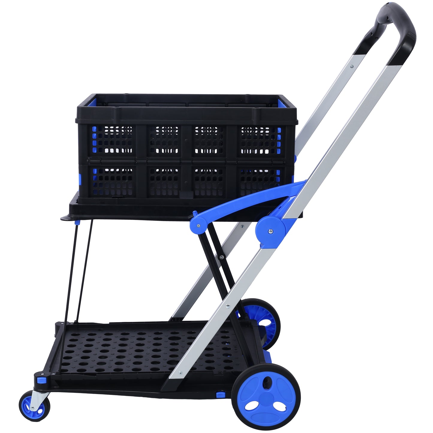 US Local Foldable Utility Cart, Multi-purpose Functional Foldable Shopping Cart 2 Tiers Foldable Cart With Basket