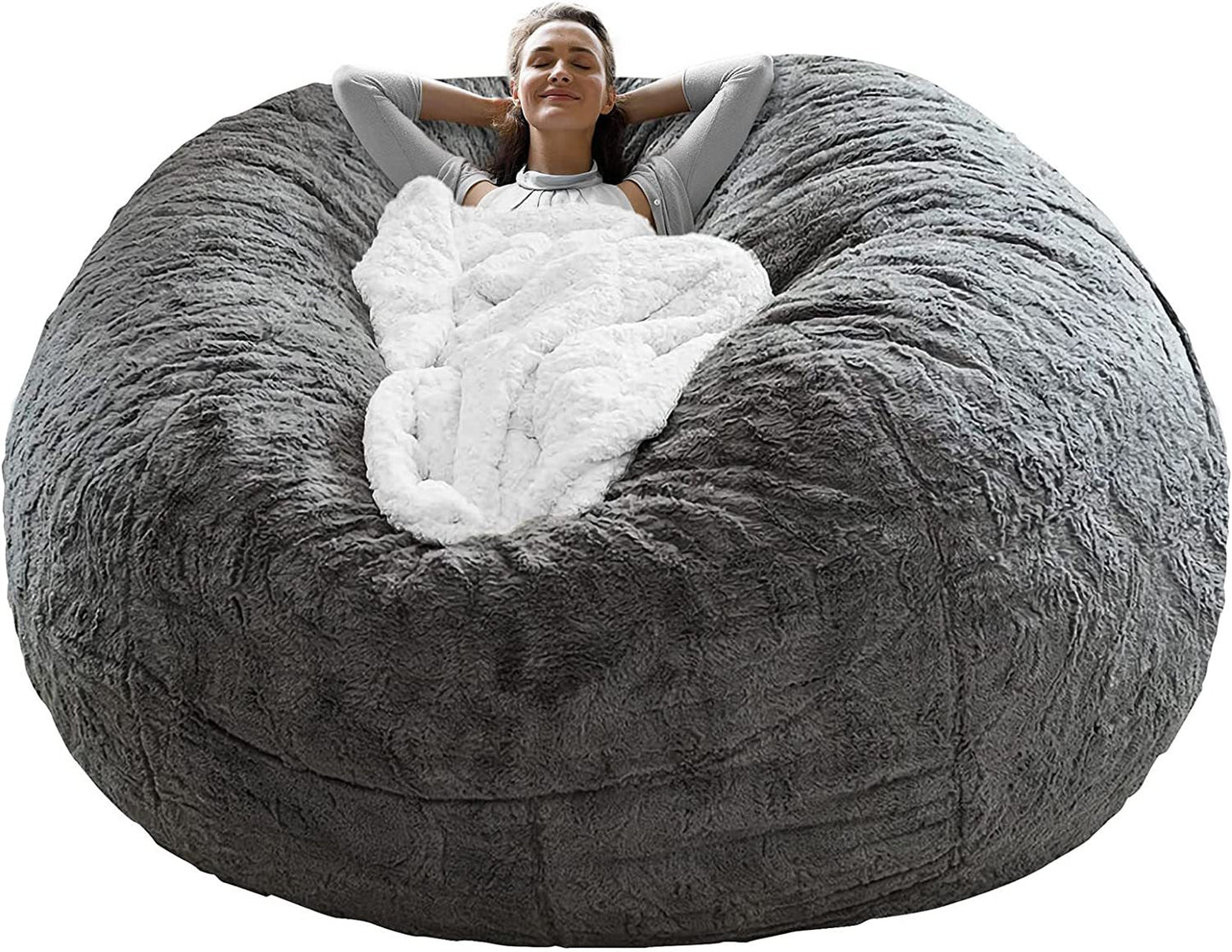 USA Local Bag Chair Coverit Was Only A Cover, Not A Full Bean BagChair Cushion, Big Round Soft Fluffy PV Velvet Sofa Bed Cover, Living Room Furniture, Lazy Sofa Bed Cover,6ft Dark Grey
