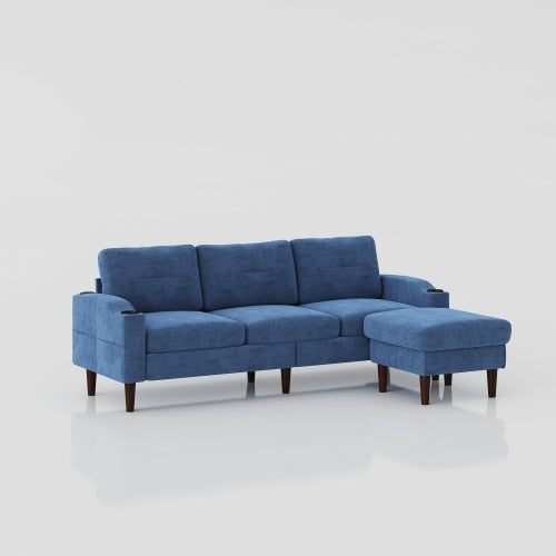 US Local Convertible Combination Sofa Sofa L-Shaped Sofa With Storage Cabinet Footstool, Living Room Navy Blue Sofa, Living Room Bedroom Office Small Space 3-Seater Combination Sofa