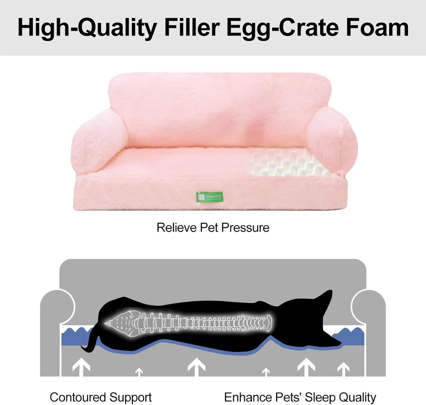 MEWOOFUN Fluffy Cat Sofa Bed - Large 65x46cm Anti-Collapse Cloud Design With Anti-Slip Bottom, Winter Warm Pet Couch For Cats Pink