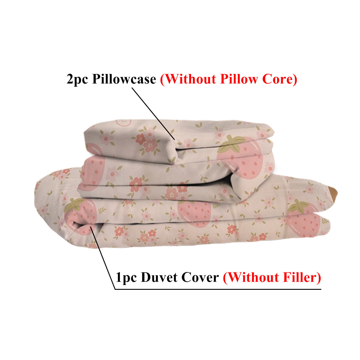 US Local 3 Piece Strawberry Duvet Cover Set Strawberry Print Bedding For Home Bedroom Decor Microfiber Quilt Cover Gifts Twin Full Queen King Size
