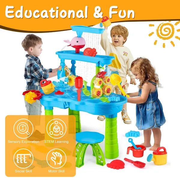 US Local Kid Sand Water Table Toddler Water Activity Table Rain Showers Play Table Toy For 3-6 Years Old Sensory Exercise Friendship Building