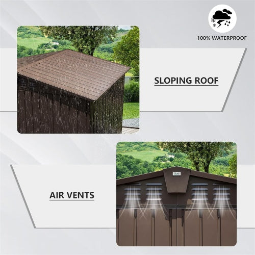Outdoor Storage Shed 8.2' X 6.2', Metal Steel Utility Tool Shed Storage House With Double Lockable Doors &Air Vents For Backyard Patio Garden Lawn Brown