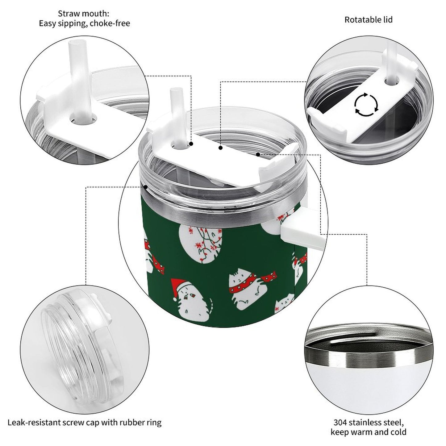 POD US Local Tumbler 40 oz Large Capacity Car Cup Christmas Cat