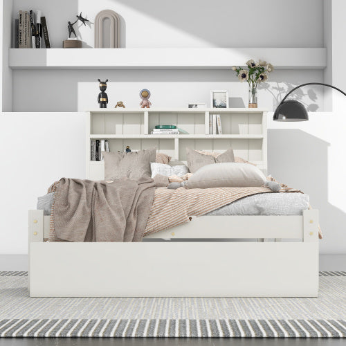 UK Local Bed With Shelves, White Wooden Storage Bed, Underbed Drawer - 3FT Single 90 X 190 Cm Frame Only