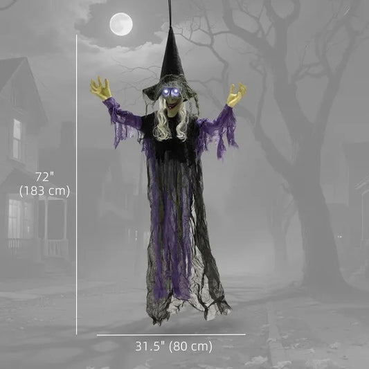 CA Local Life Size Halloween Animated Hanging Witch With Glowing LED Eyes, Scary Halloween Decorations, Battery Operated