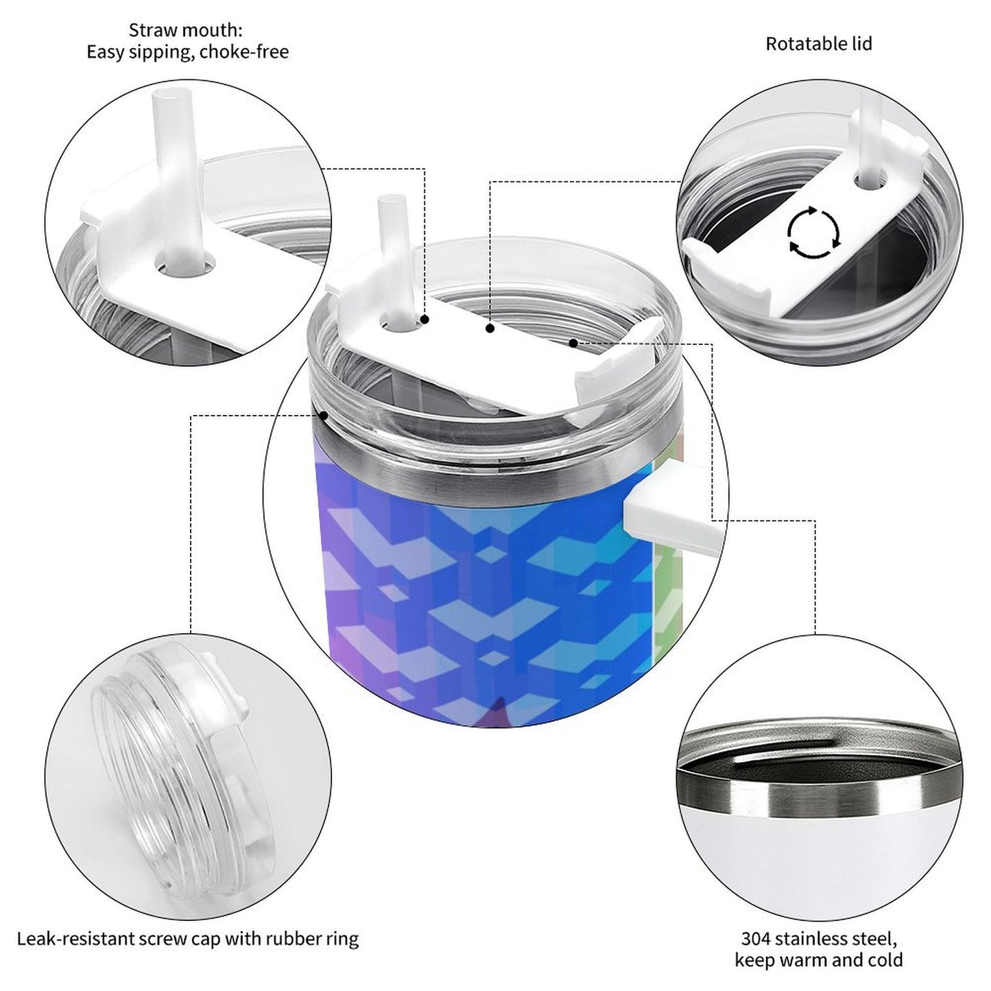 PHDT00438 POD US Local Tumbler 40 oz Large Capacity Car Cup Rainbow, Cat