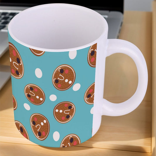 POD US Local White mug with full print, Christmas Gingerbread Man Circle Blue 0069