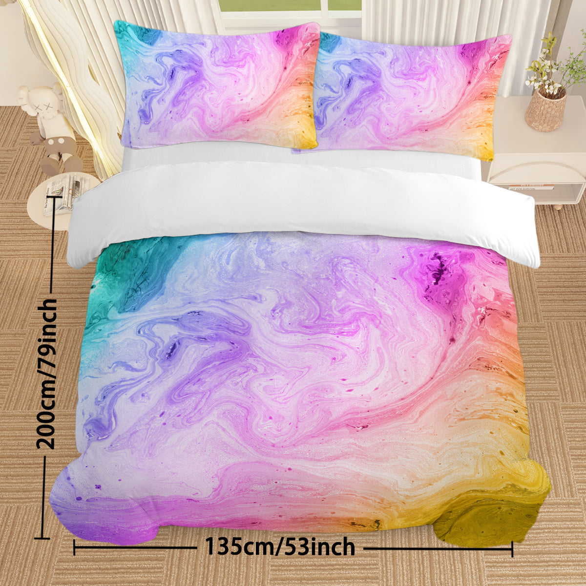 US & UK Local Girly Duvet Cover Rainbow Glitter Ombre Bedding Sets 3 Pcs Chic Purple Blue Green Pastel Bed Spreads Sparkle Quilt Cover Set With 2 Pillow Shams