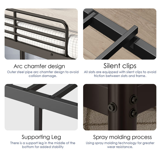 US Local Loft Bunk Bed Twin Over Twin Size With Ladder And Guardrail,Heavy Duty Metal Slats Support No Box Spring Needed Small Space Saving Furniture For Bedroom Dorm,Black