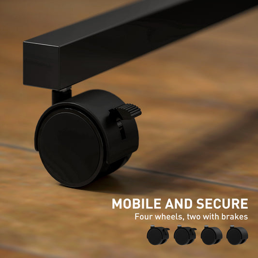 US Local Adjustable Standing Desk With Power Outlets, Stand Up Desk With Tiltable Tabletop, Wheels, Shelf, For Home Office, Brown