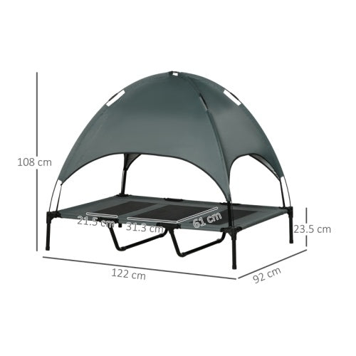UK Local PawHut Raised Dog Bed Waterproof Elevated Pet Cot With Breathable Mesh UV Protection Canopy Grey, For XL Dogs, 122 X 92 X 108cm