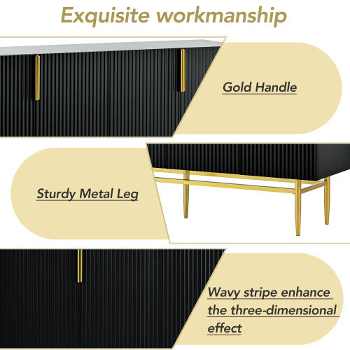 US Local Modern And Elegant 4-door Sideboard Buffet Cabinet With Gold Metal Handle