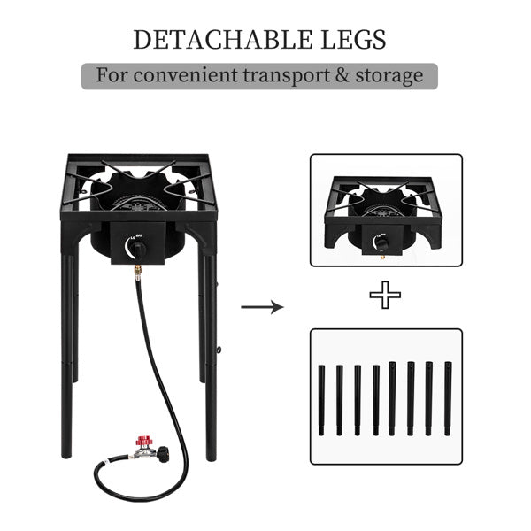 US Local Outdoor Camp Stove High Pressure Propane Gas Cooker Portable Cast Iron Patio Cooking Burner Single Burner 75000-BTU