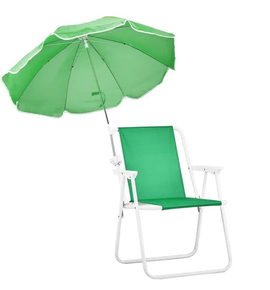 US Local Folding Beach Chair With Umbrella For Adults, Lightweight Porable Camping Chair With 265lbs Capacity For Travel Picnic Concert Outdoor Activities, Green