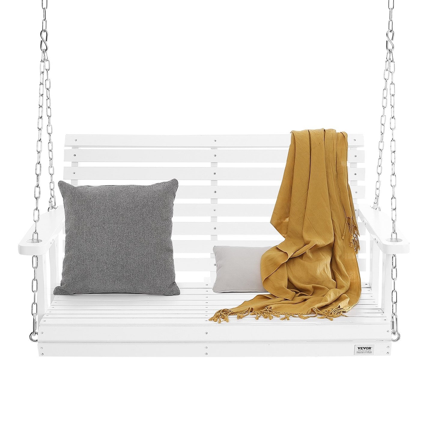 US Local VEVOR Wooden Porch Swing 4 Ft, Patio Bench Swing For Courtyard & Garden, Upgraded 880 Lbs Strong Load Capacity, Heavy Duty Swing Chair Bench With Hanging Chains For Outdoors, White