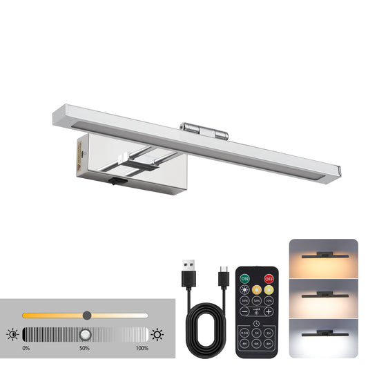 US Local Battery Picture Light, 16 Inch Wireless Picture Light For Painting With Remote,Full Metal Rechargeable Art Light,Wall Sconce Display Lighting For Portrait, Photo Frame,Gallery, -Chrome