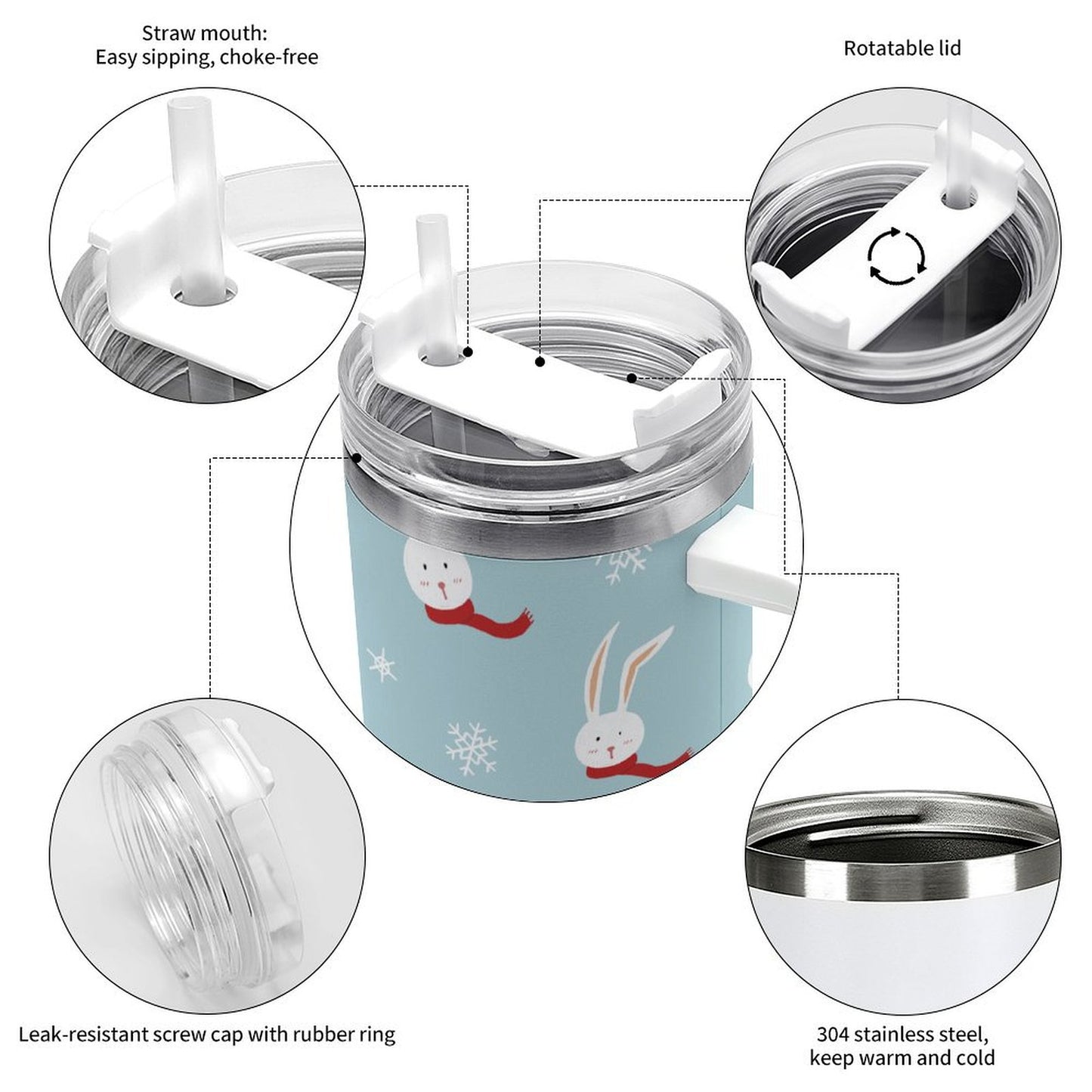 PHDT00304 POD US Local Tumbler 40 oz Large Capacity Car Cup Christmas Rabbit Snowflake