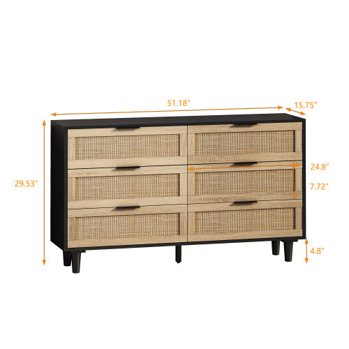 US Local Drawers Rattan Storage Cabinet Rattan Drawer,for Bedroom,Living Room,Black