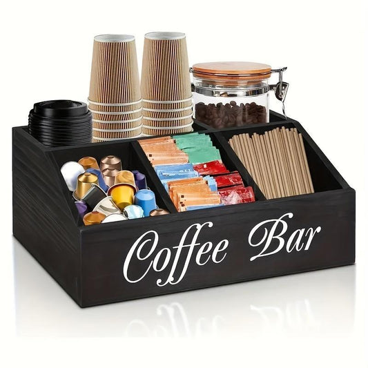 US Local 1 Piece Classic Wooden Coffee Bar Storage Box Multi-compartment Coffee Accessories Condiments Coffee Capsule Storage Shelf Basket