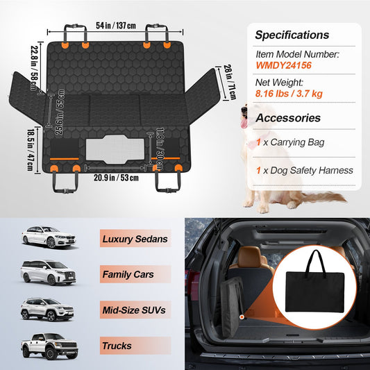 US Local VEVOR 54 X 25.6 In Dog Car Seat Cover For Back Seat Waterproof 600D For Cars
