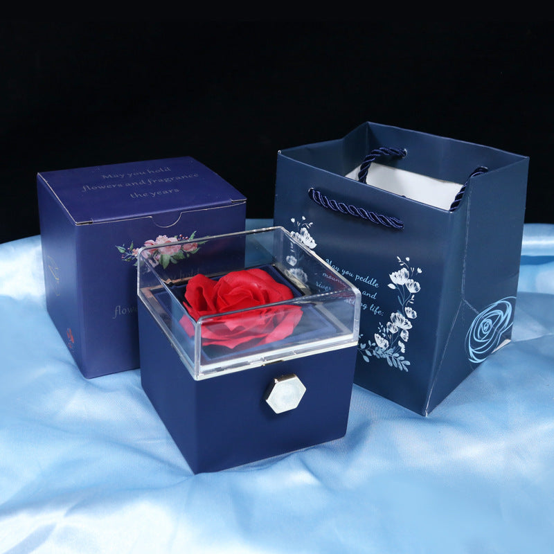 US Local Rotating Soap Flower Rose Gift Box Creative Rotating Rose Jewelry Packaging Box Valentine's Day Gift For Women