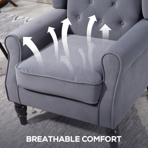UK Local HOMCOM Wingback Accent Chair, Retro Upholstered Button Tufted Occasional Chair For Living Room And Bedroom, Charcoal Grey