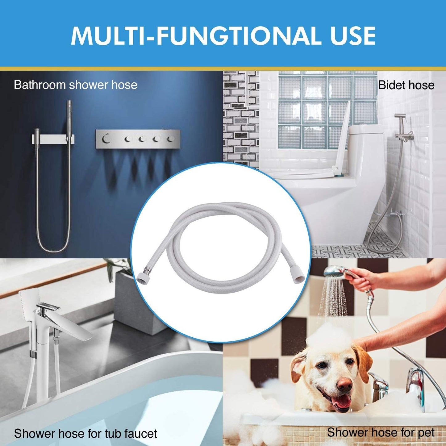 US Local 59 Inch Extra Long Smooth Handheld Shower Hose - Cannot Be Shipped On Weekends, Please Order With Caution