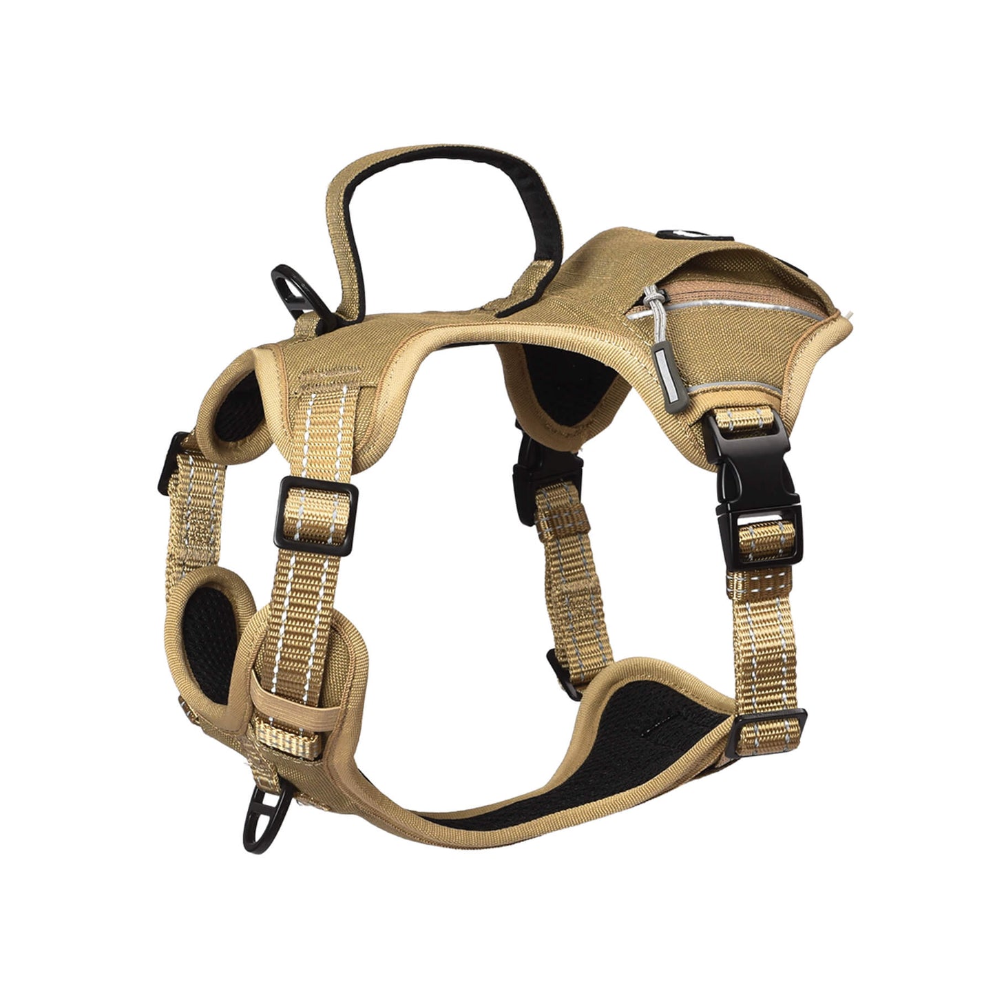 US Local PETMARVEL High-Perfomance Tactical Dog Harness With Poop Bag Holder, No Pull Front Clip & Metal Buckles, Brown S