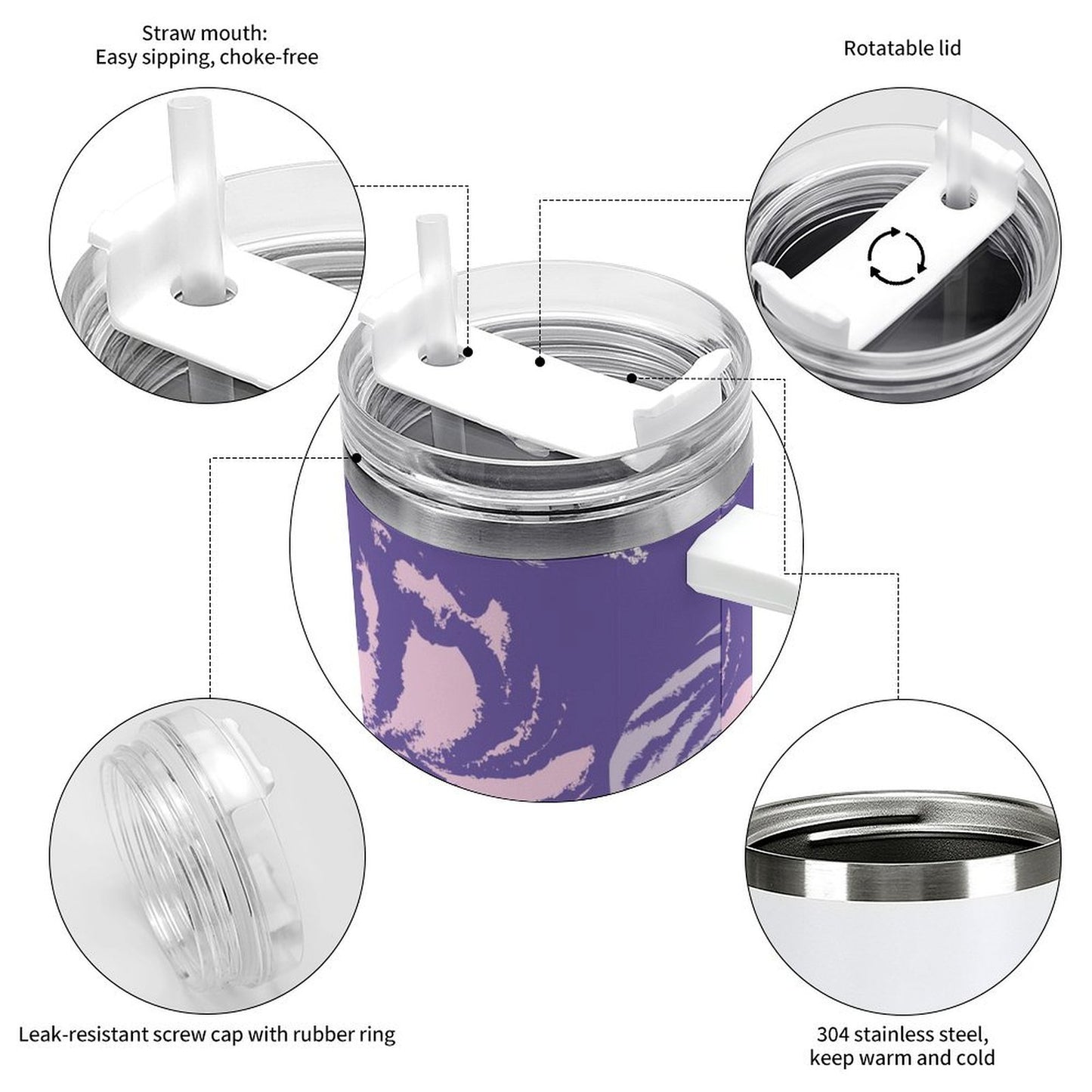 PHDT00216 POD US Local Tumbler 40oz Large Capacity Car Cup Oil Painting Flowers Purple