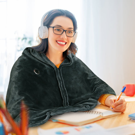 US Local 1 Pc 59x31in USB Heated Blanket Electric Heated Blanket Heated Poncho Shawl Wrap Throw With Zipper Washable For Home Office No Power Bank Compatible With CJCD2415461