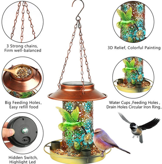 US Local Solar Bird Feeder For Outdoors Hanging, Metal Wild Bird Feeder For Cardinals Solar Garden Lantern With S Hook As Gift For Bird Lovers