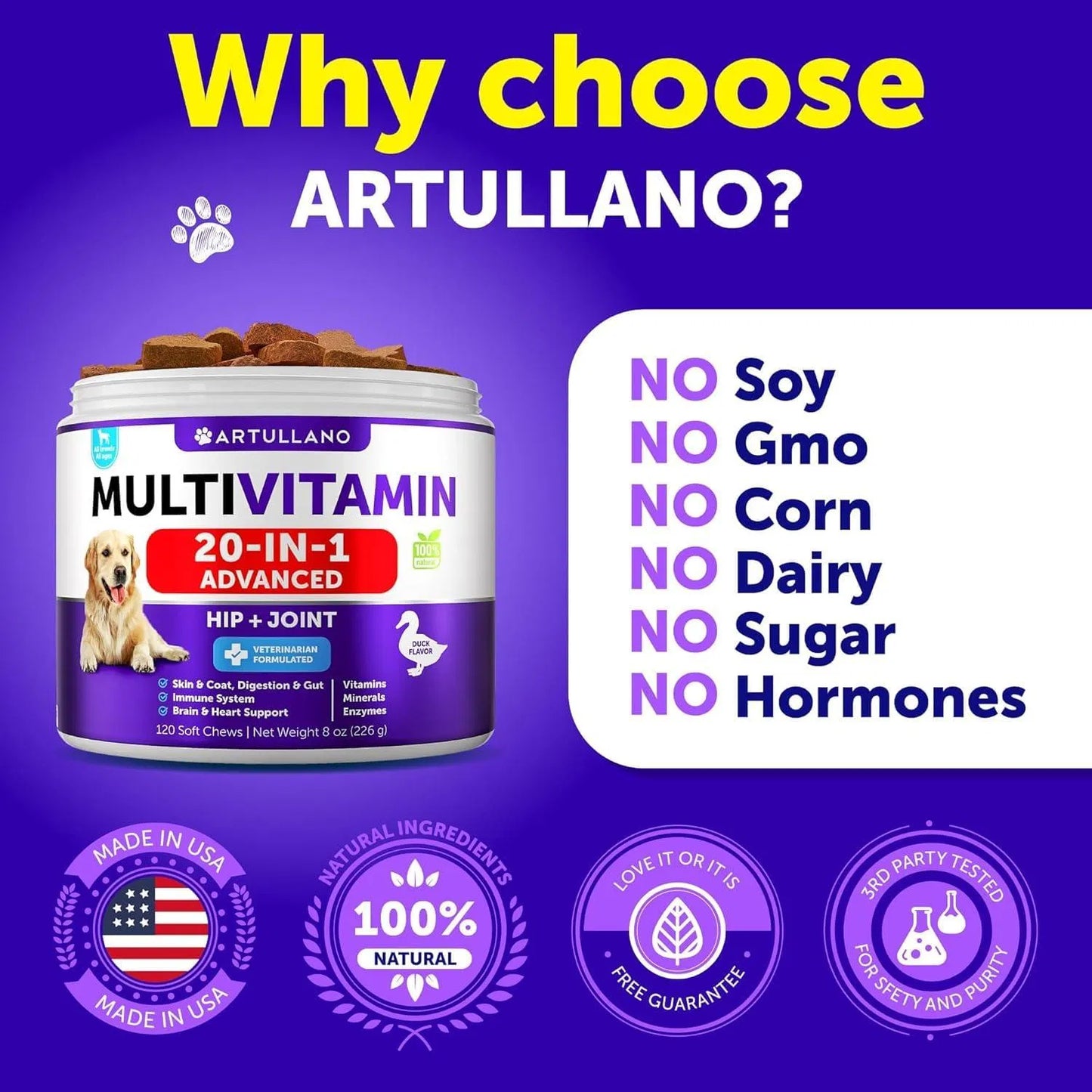 US Local Dog Multivitamin Chewable With Glucosamine 20 In 1 Dog Vitamins And Supplements Senior & Puppy Multivitamin For Dogs Pet Joint Support Health Immunity Mobility Gut Skin 120 Chews