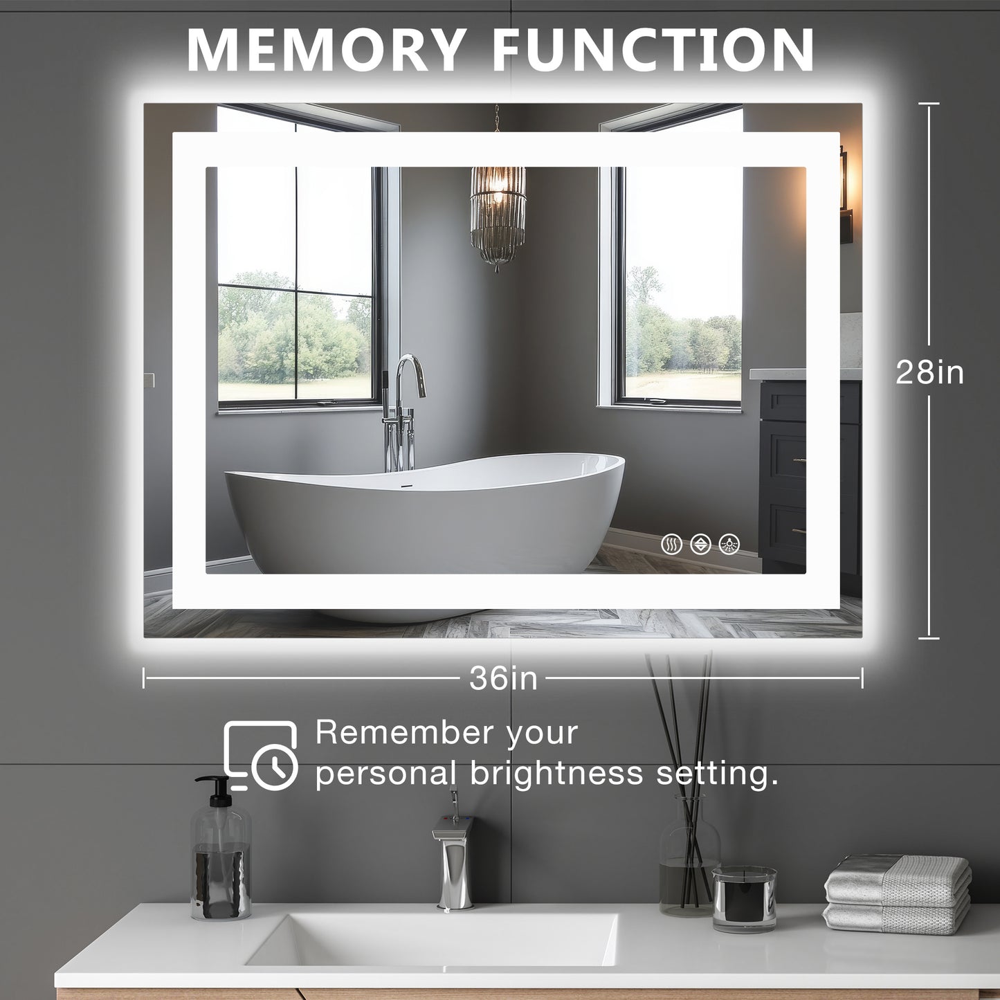 US Local Anti-fog LED Bathroom Mirror With Dual Light Source And Three Lighting Modes