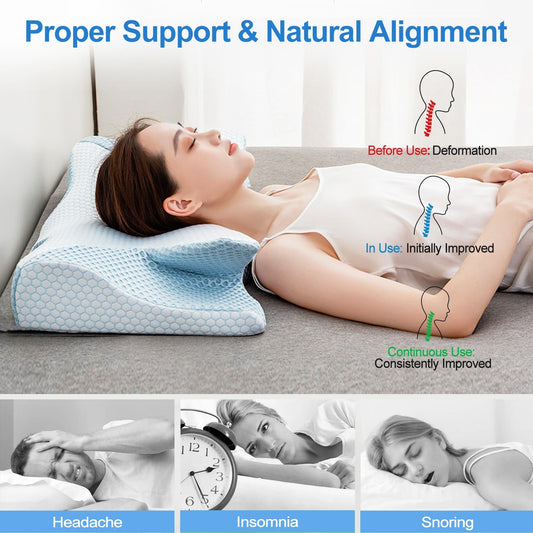 US Local 2 Pcs Memory Foam Pillow Neck Support Pillow For Pain Relief Sleeping Ergonomic Contour Orthopedic Support Side Back Stomach Sleeper