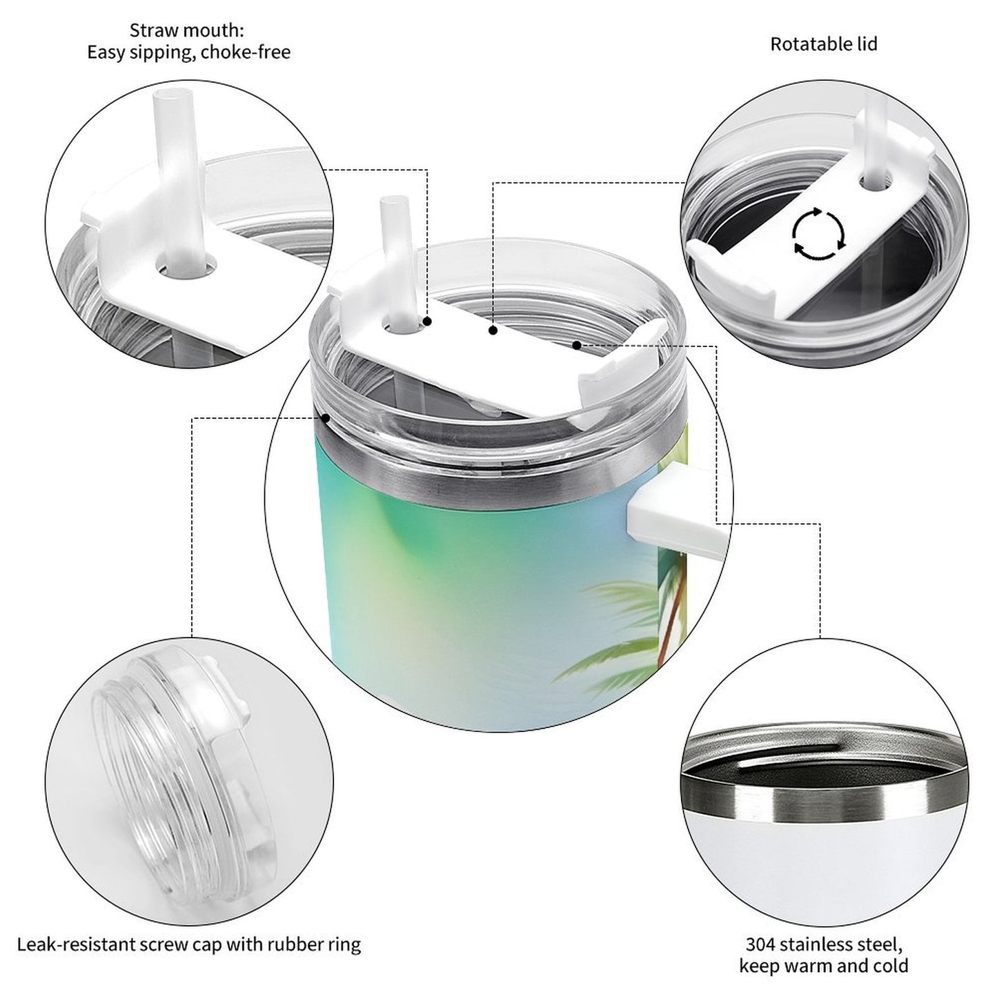 PHDT00043 POD US Local Tumbler 40 oz Large Capacity Car Cup, Watercolor, Hibiscus