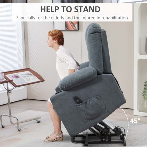 UK Local HOMCOM Oversized Riser And Recliner Chairs For The Elderly, Fabric Upholstered Lift Chair For Living Room With Remote Control, Side Pockets, Cup Holder, Grey