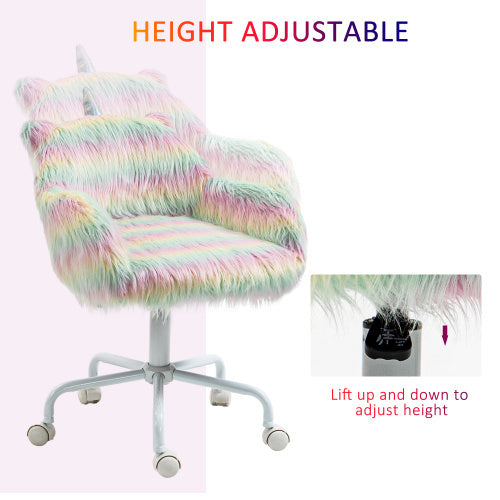 UK Local Vinsetto Unicorn Home Office Chair, Height Adjustable Fluffy Desk Chair With Armrests And Swivel Wheels, Colourful