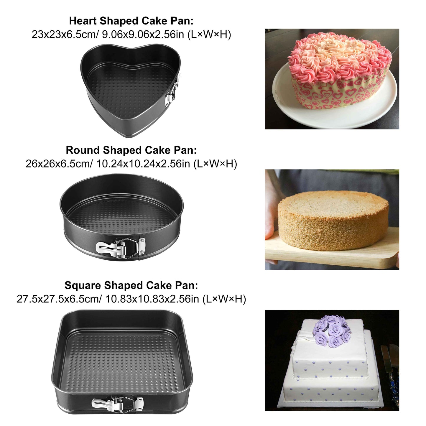 US Local 3Pcs Per Set Non-stick Springform Cake Pan Leakproof 9in 10in 11in Bakeware Pan With Removable Bottom