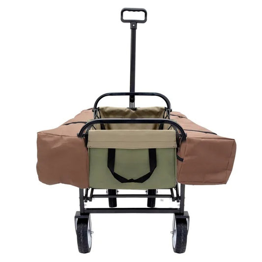 US Local Collapsible Foldable Wagon Cart With Strapping System, Beach Wagon , Utility Cart , Utility Wagon Grocery Cart For Camping Shopping Sports Gardeing Fishing Supports 225lbs ,All-Terrain Wheels Green