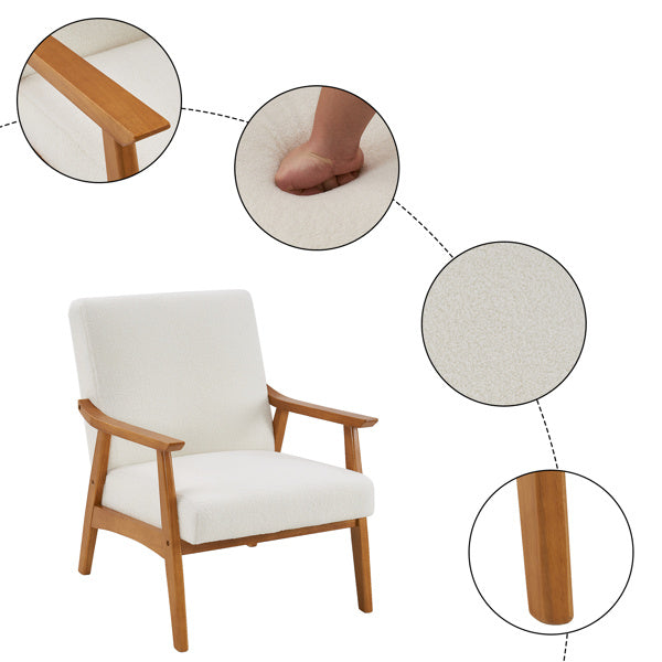 US Local Armrests In Solid Wood, Upholstered, Teddy Velvet, Off-white, Interior Lounge Chair