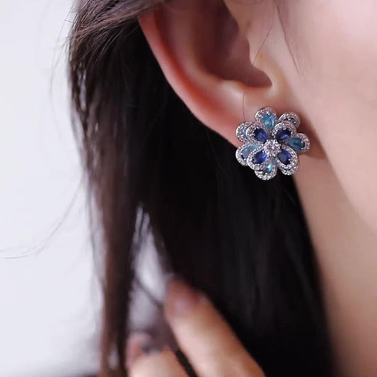 Women's Fashion Blue Flower Stud Earrings