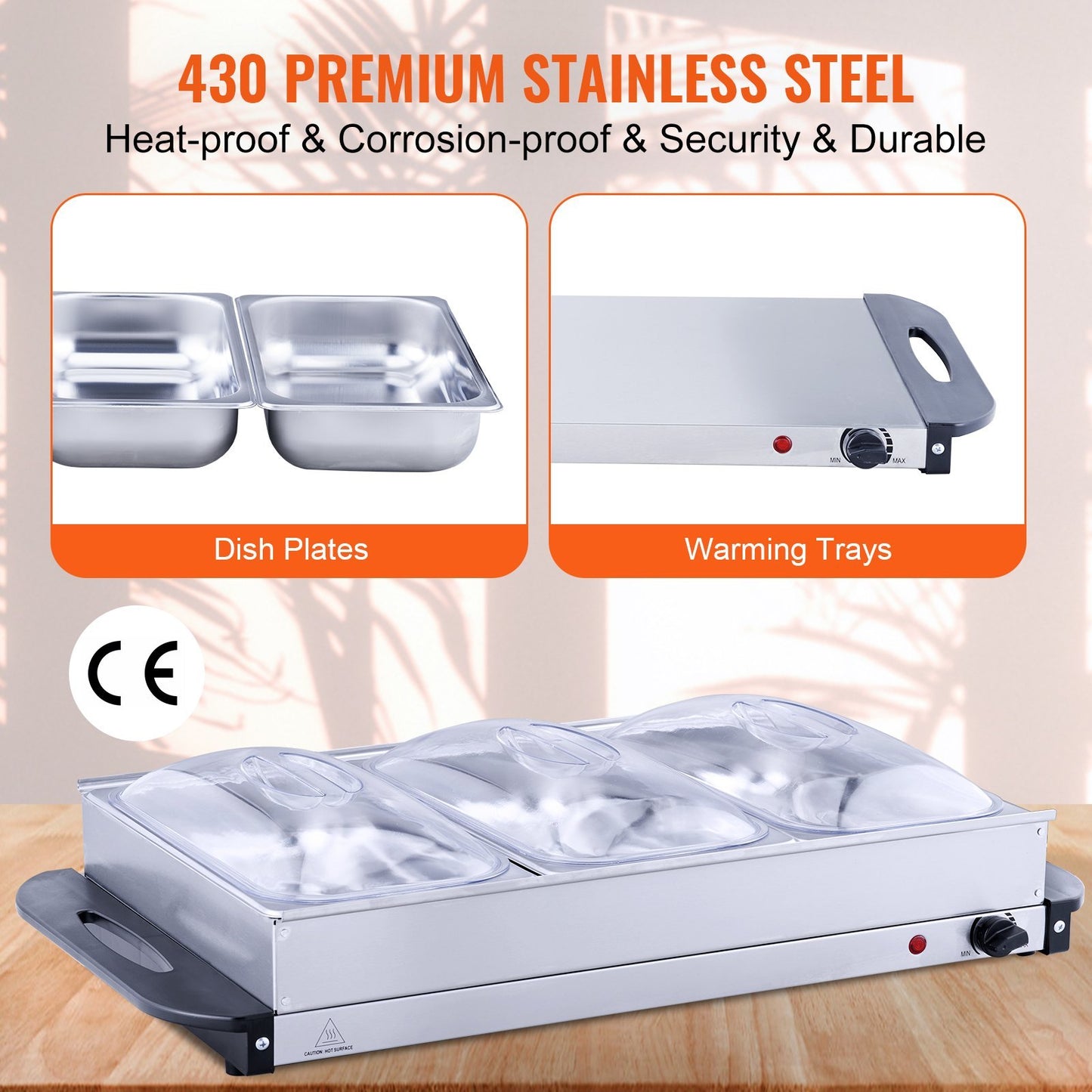 Electric Buffet Server Food Warmer, 25.6 X 15 Portable Stainless Steel Chafing Dish Set With Temp Control & Oven-Safe Pan, Perfect For Catering, Parties, Events, Entertaining, Silver, ETL