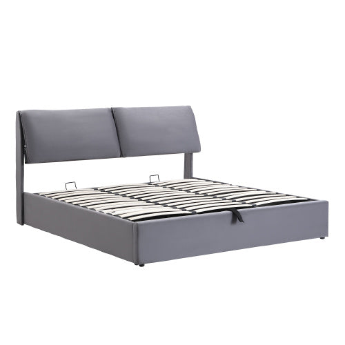 UK Local Upholstered Bed,King Size Bed-5ftm 150x200cm, Hydraulic Bed, Three Drawers, Bed Box For Storage, Slatted Frame With Headboard, Without Mattress, Velvet, Grey