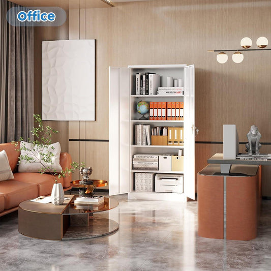 US Local Metal Cabinet,Garage Storage Cabinet With 4 Adjustable Shelves,Locking Tool Cabinets For Garage,Home,Office,Gym,School White